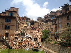 Zerstörte Wohngebäude in Bhaktapur